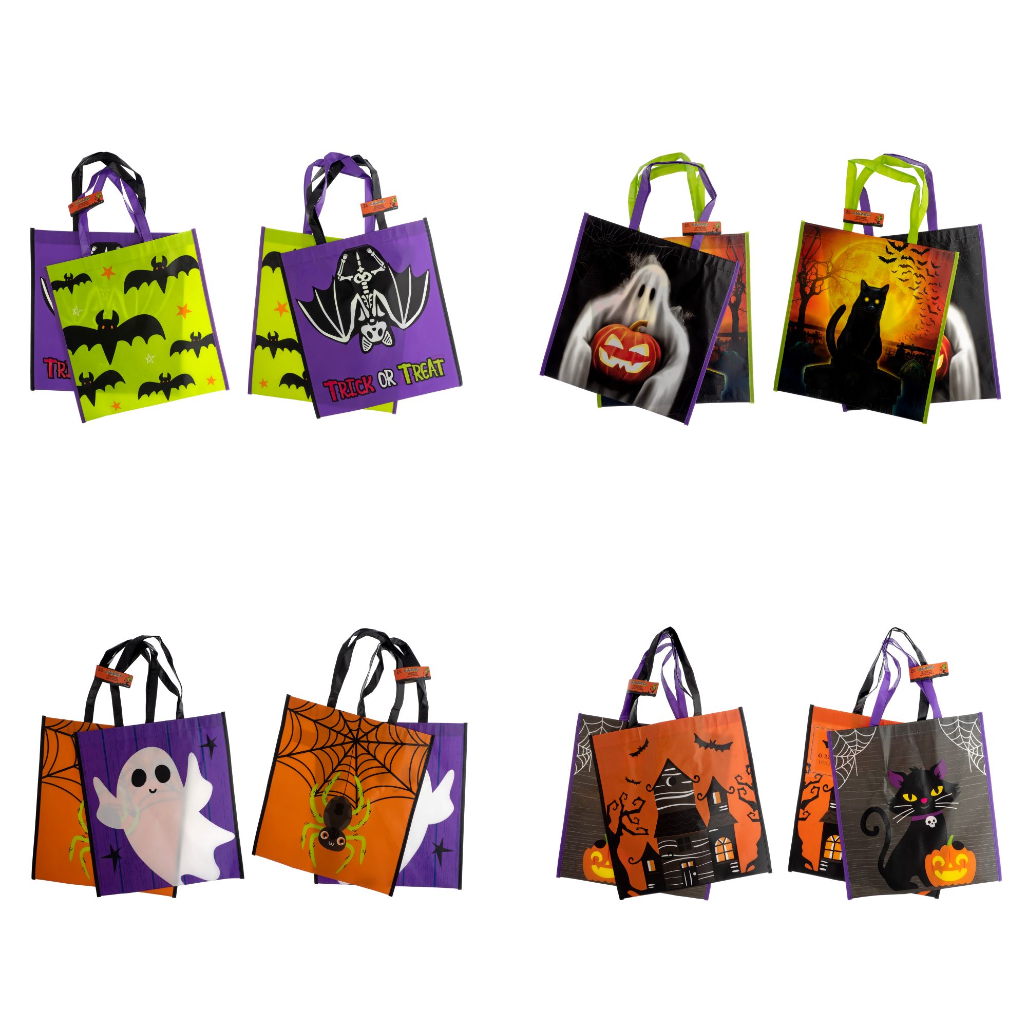 2pk Printed Halloween Plastic Bags With Handles 